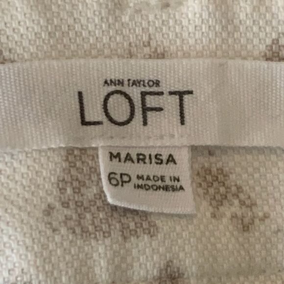 Loft Riviera Pants 6P Petite Cropped Cream Geometric Print Stretch - Picture 5 of 12